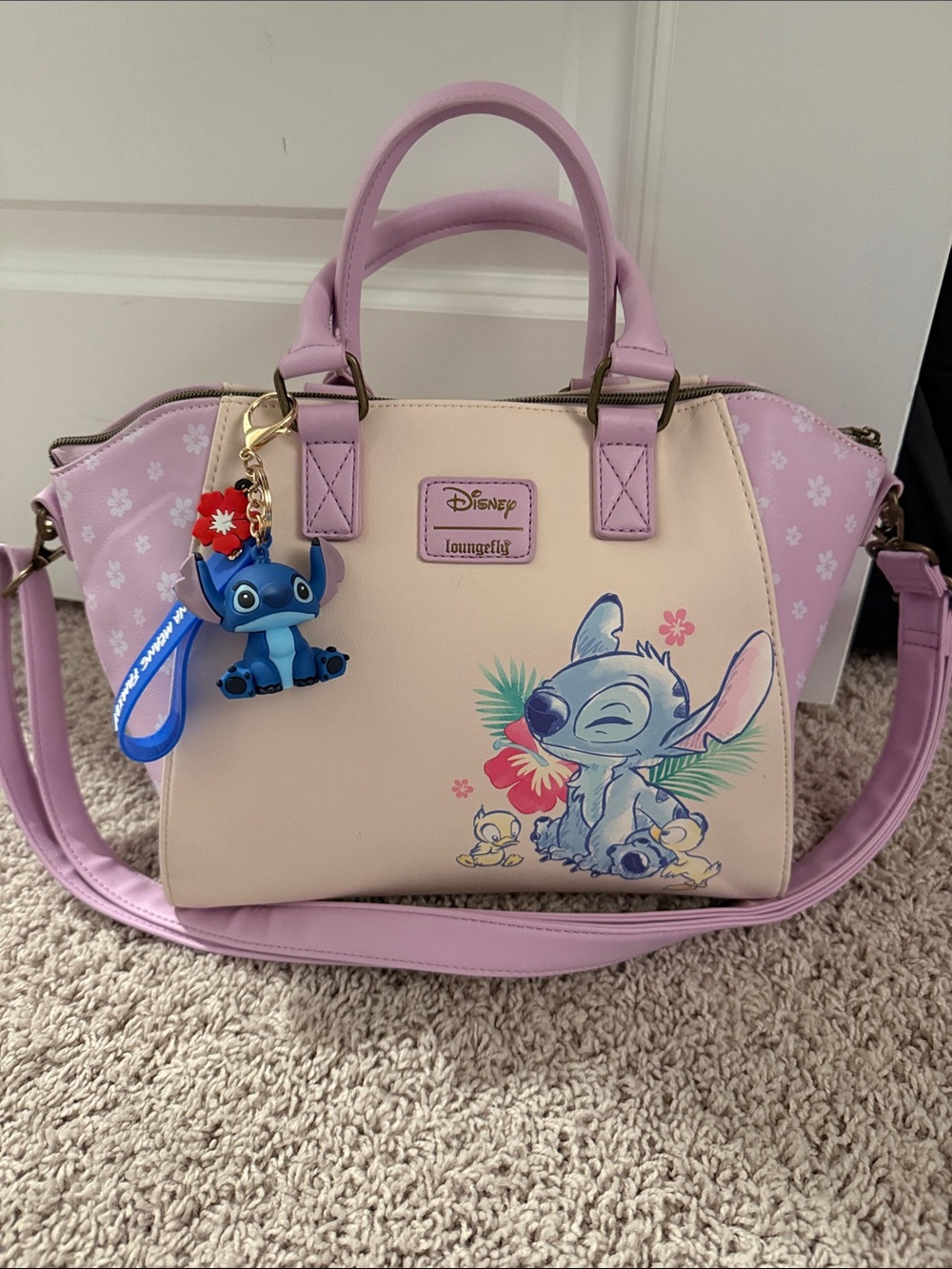 Loungefly Hot Topic Lilac & Cream Stitch Crossbody Satchel